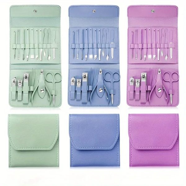 16pcs Professional Manicure & Pedicure Set – Nail Clippers, Cuticle Nippers & Grooming Tools With Travel Case (random Color)