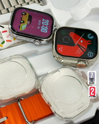 I50 New Model Smart Watch Bundle – 7 Original Straps, 2 Premium Watches & 2 Protective Covers